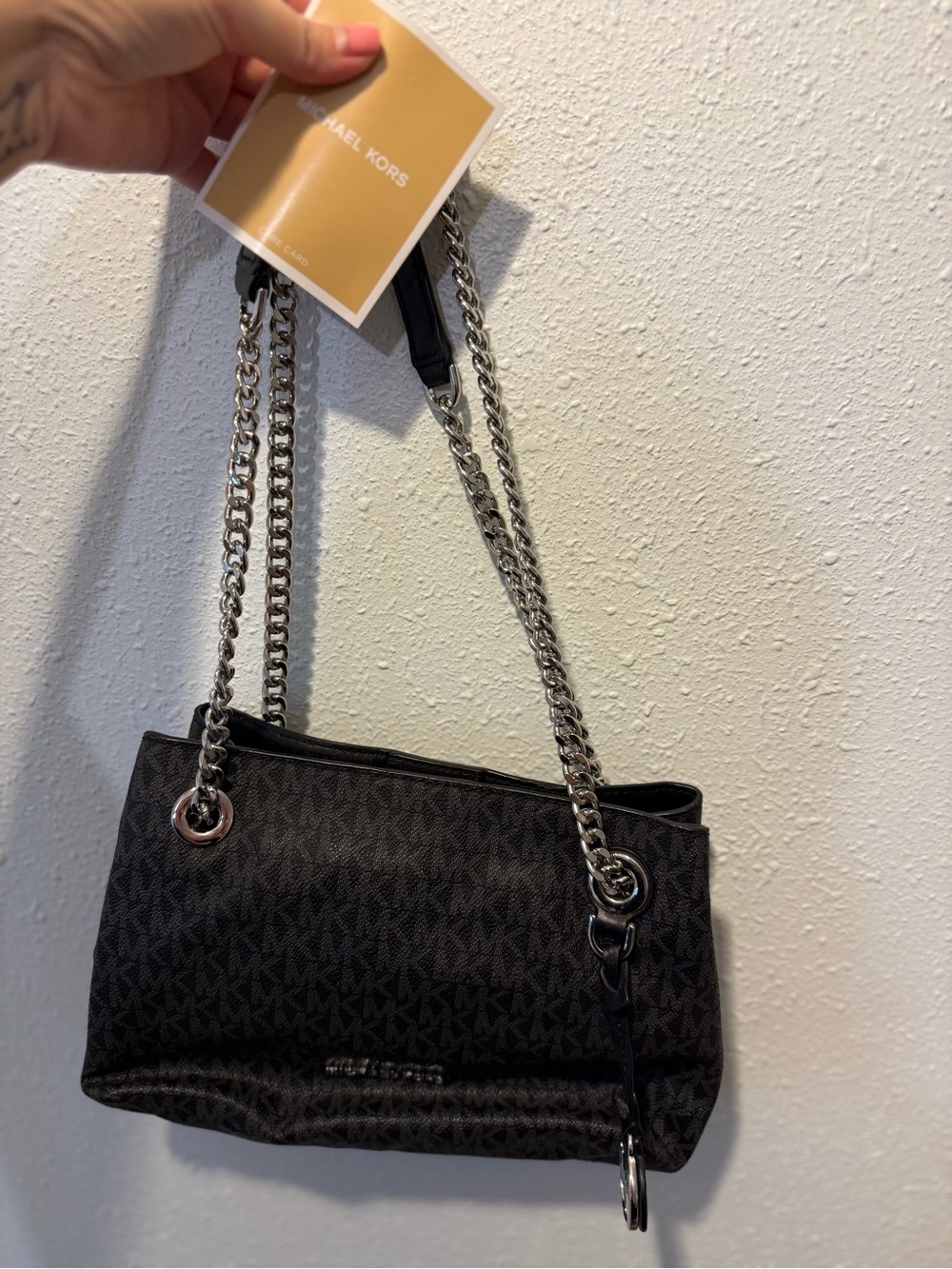 Michael Kors Black MK Logo Chain-Handle Shoulder Bag